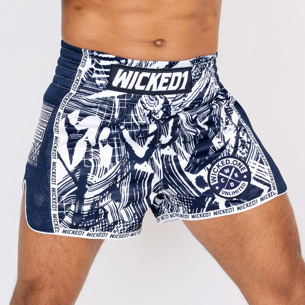 Muay Thai Short Havoc Navy Blanc